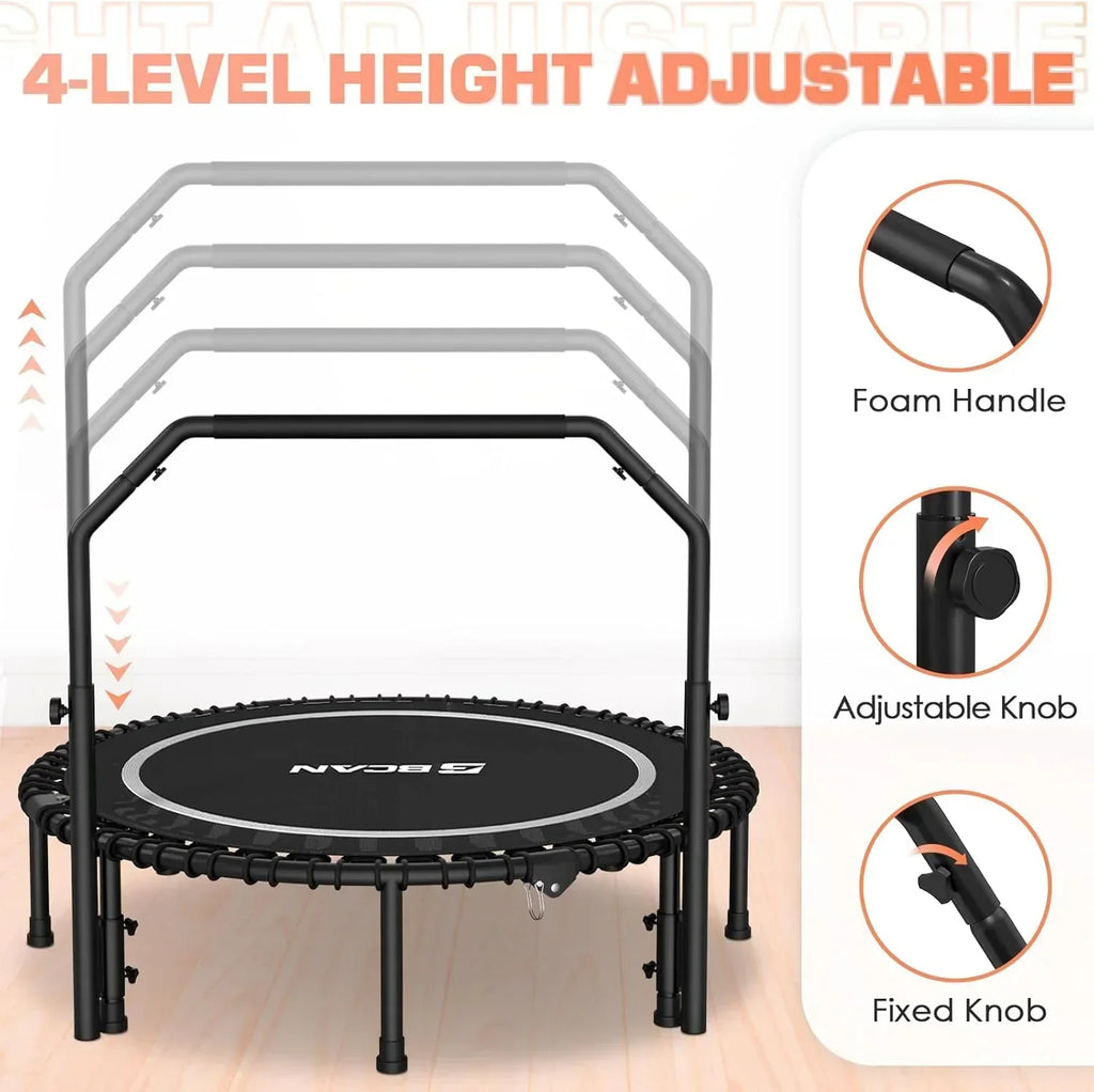 BCAN 450/550 LBS Foldable Mini Trampoline Fitness Trampoline Bungees Adjustable Foam Handle wourant