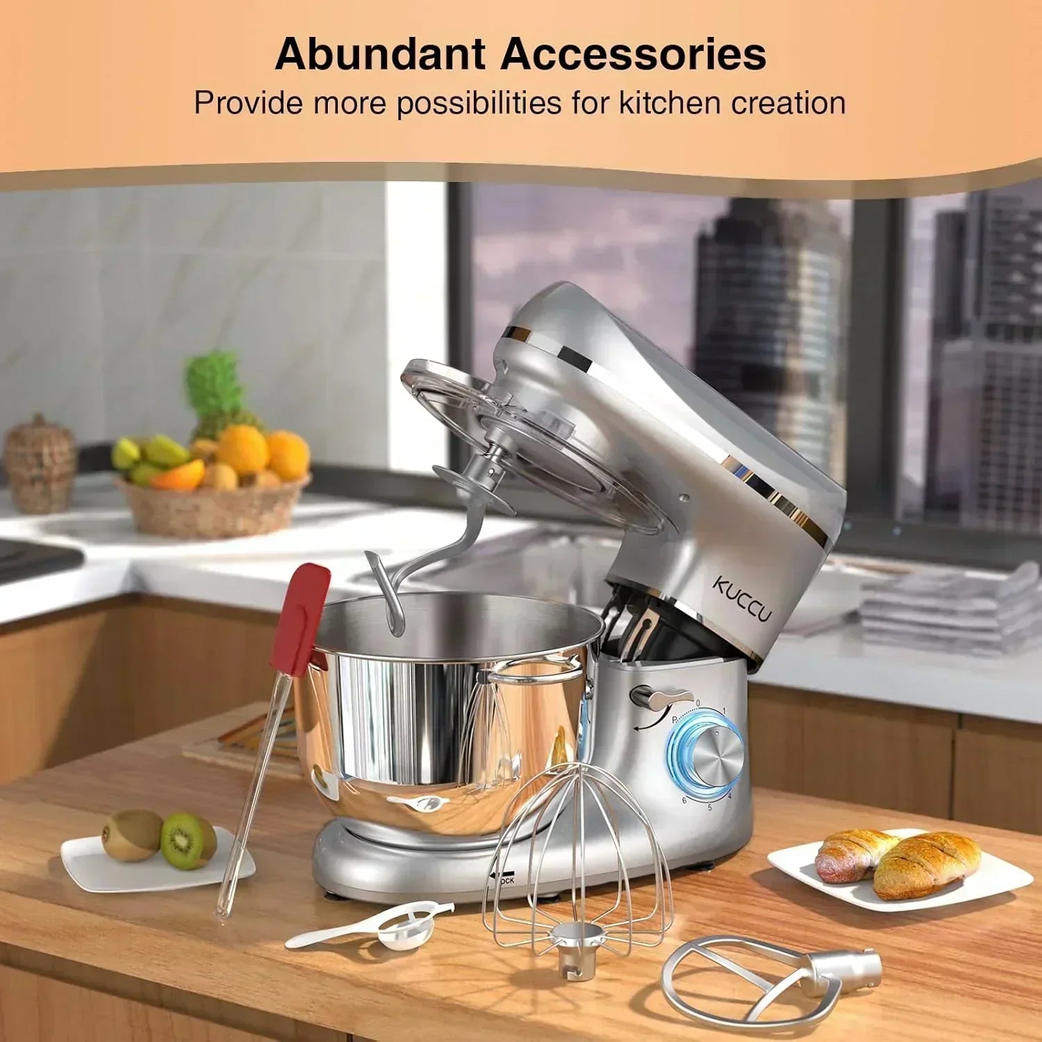 Stand Mixer 6.5 Qt 660W 6-Speed Tilt-Head Food Dough Mixer Kitchen Electric Mixer Stainless Steel wourant