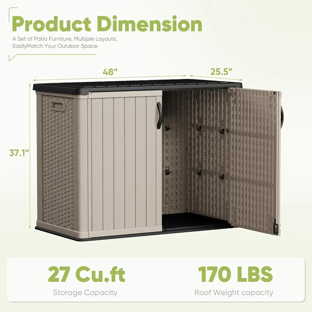 Devoko Outdoor Storage Cabinet 26 Cu Ft with Lockable Doors Horizontal Storage Shed Waterproof wourant