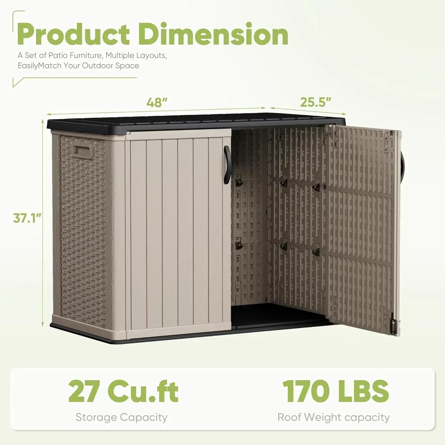 Devoko Outdoor Storage Cabinet 26 Cu Ft with Lockable Doors Horizontal Storage Shed Waterproof wourant