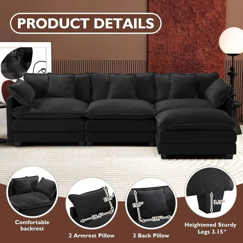 ihanherry 146-inch U-shaped modern sofa modular area cloud sofa wourant