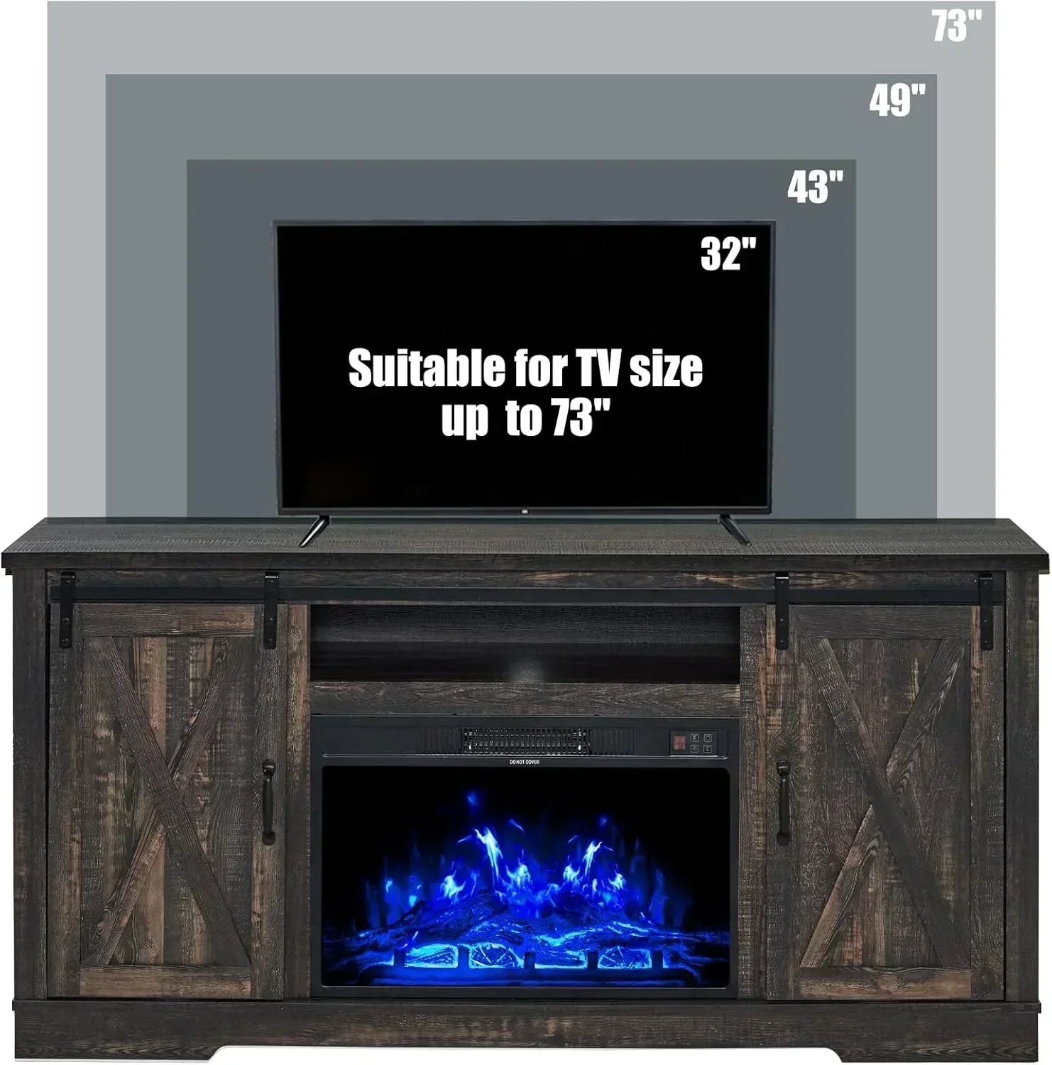 AMERLIFE Fireplace TV Stand with Sliding Barn Door  Farmhouse 63" Fireplace Entertainment Center wourant