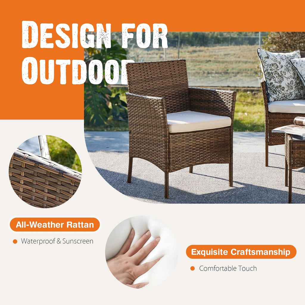 Sweetcripy Patio Furniture Set 3 Pieces Outdoor Furniture with Soft Cushion and Glass Table wourant