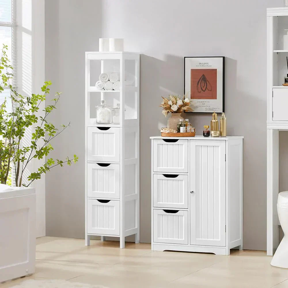 Bathroom Floor Cabinet Wooden Storage Cabinet with 2 Drawers Multifunctional Side Organizer Rack wourant