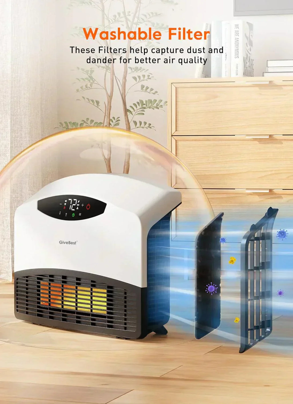 Wall mounted electric heater with WiFi and remote control floor standing heater 1500W wourant