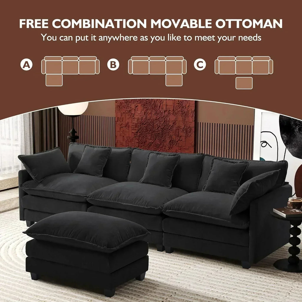 111.4 Inch L Shaped Modern Sofa Modular Cloud Sofa with Ottoman 4 Seater Chenille Deep Seat Sofa wourant