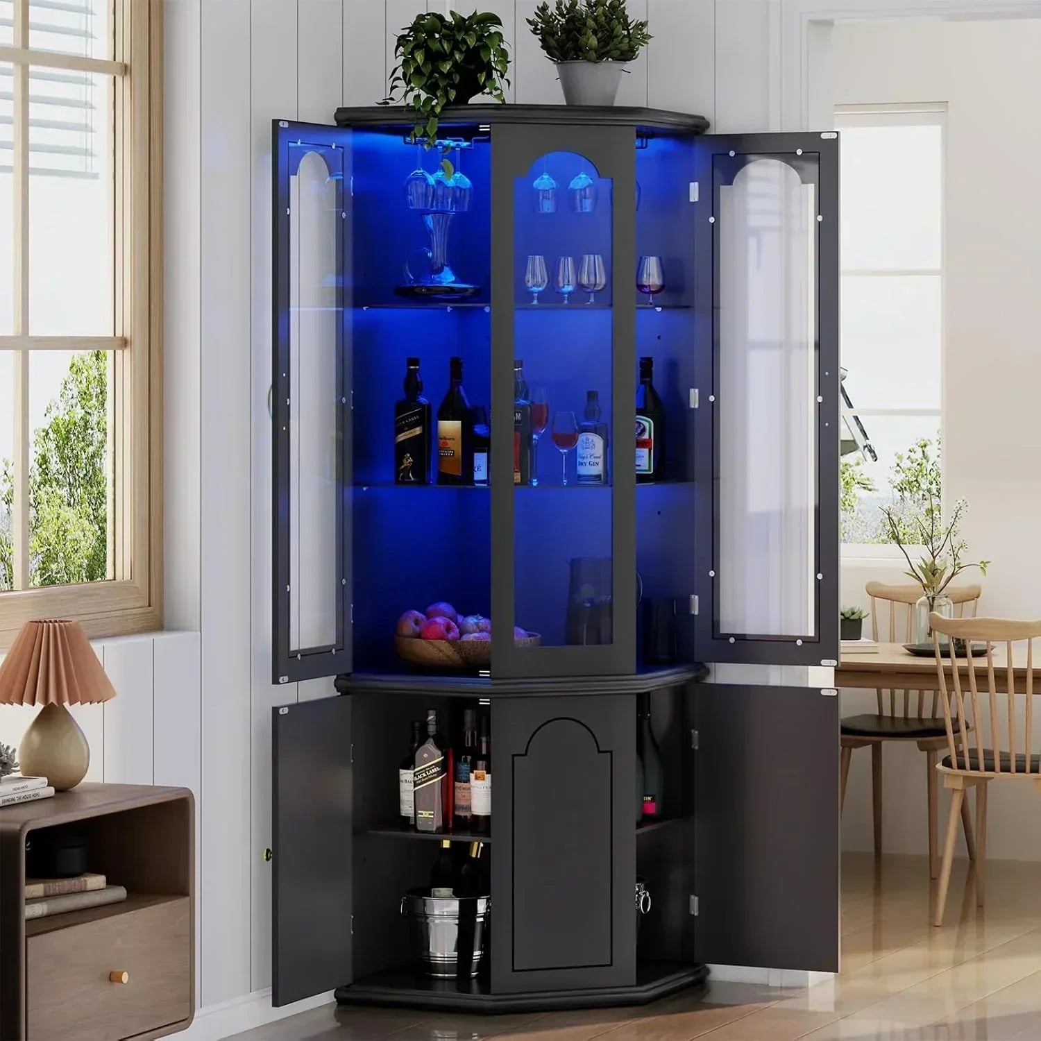Corner wine cabinet with LED lights tall modern wine cabinet home bar wine storage cabinet wourant