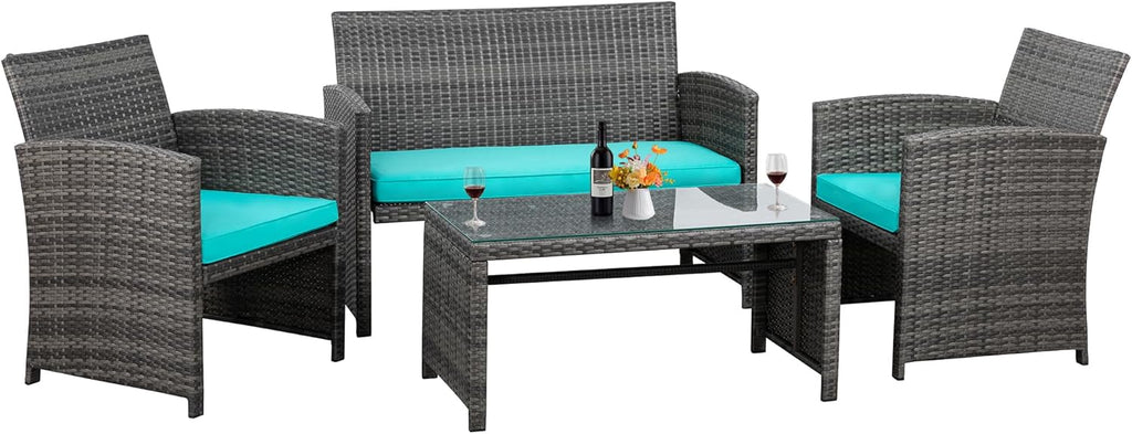 Shintenchi 4 Piece Patio Ratten Set Outdoor Furniture Set Wicker Conversation Set wourant