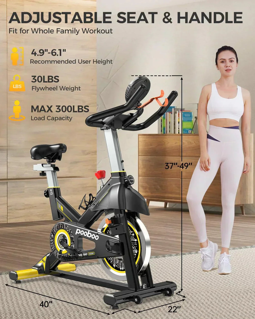 pooboo Exercise Bike Adjustable Magnetic/Brake Pad Resistance Silent Belt Drive Cycling Bike wourant