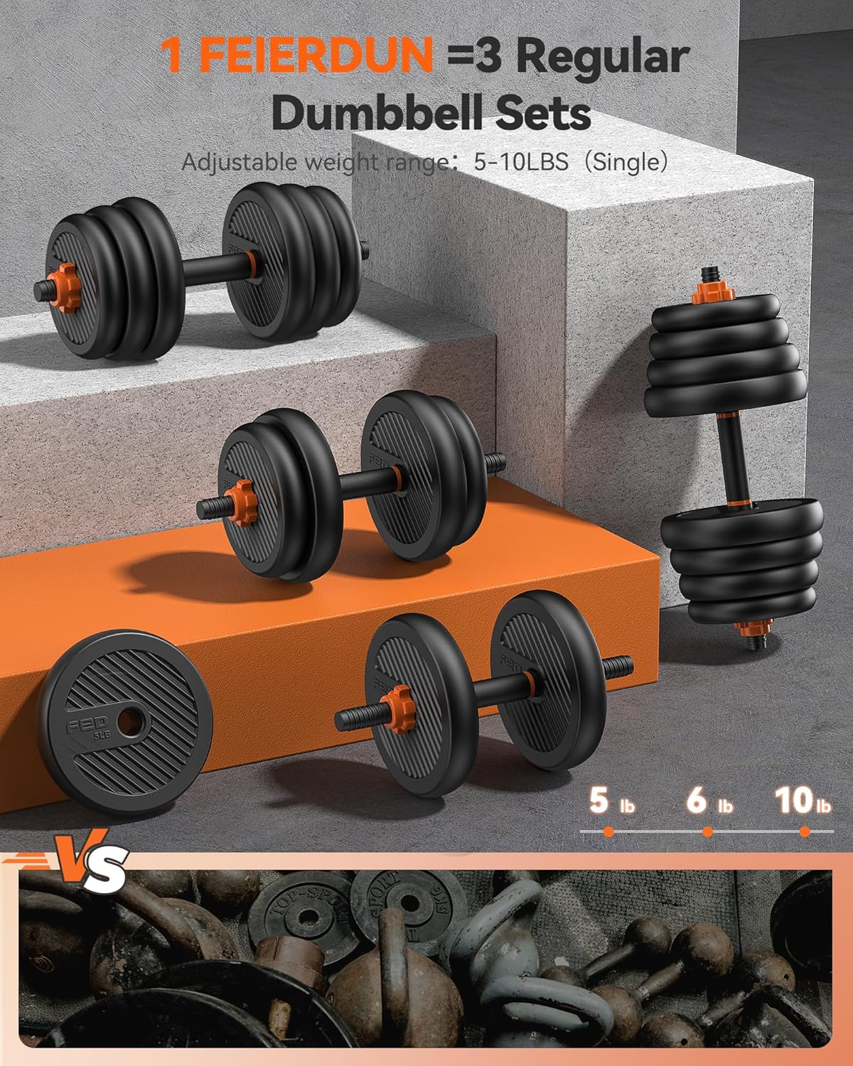 Feierdun adjustable dumbbells with connectors Barbell, kettlebell push-up stand wourant