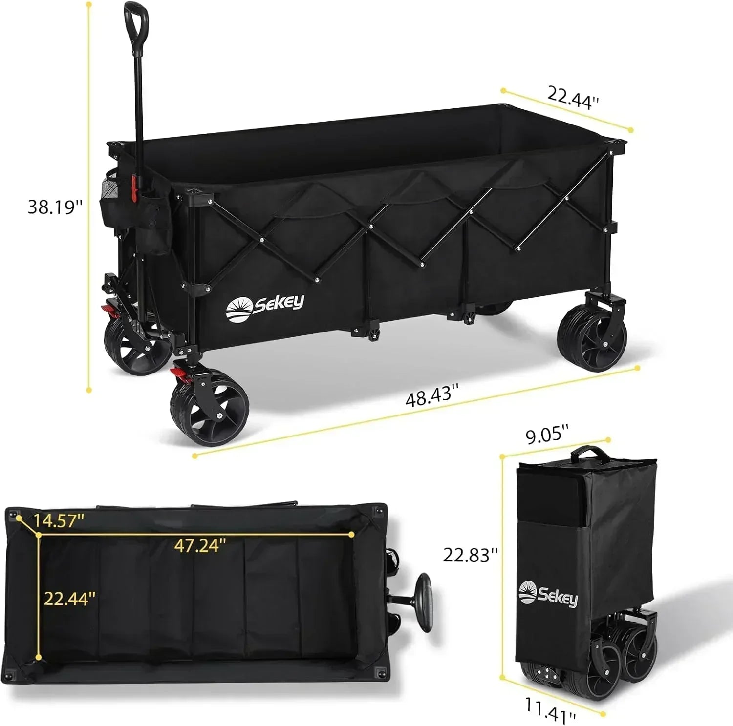 Sekey 48 Inch Long Foldable Extended Travel Cart 440 Lbs Folding Multi-Purpose Garden Cart wourant