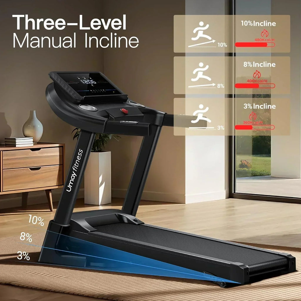 UMAY household folding tilt treadmill with heart rate sensor Low noise wourant