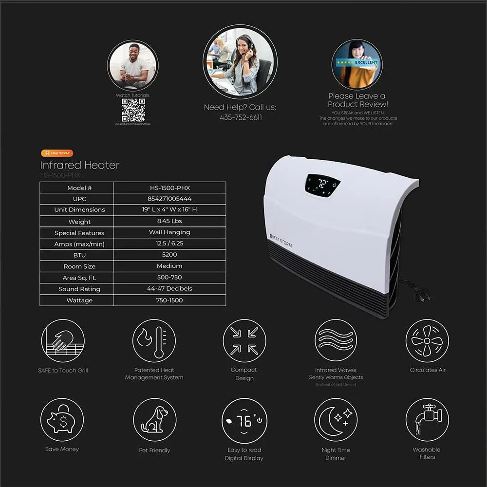 HS-1500-PHX-WIFI Infrared Heater Wifi Wall Mounted wourant