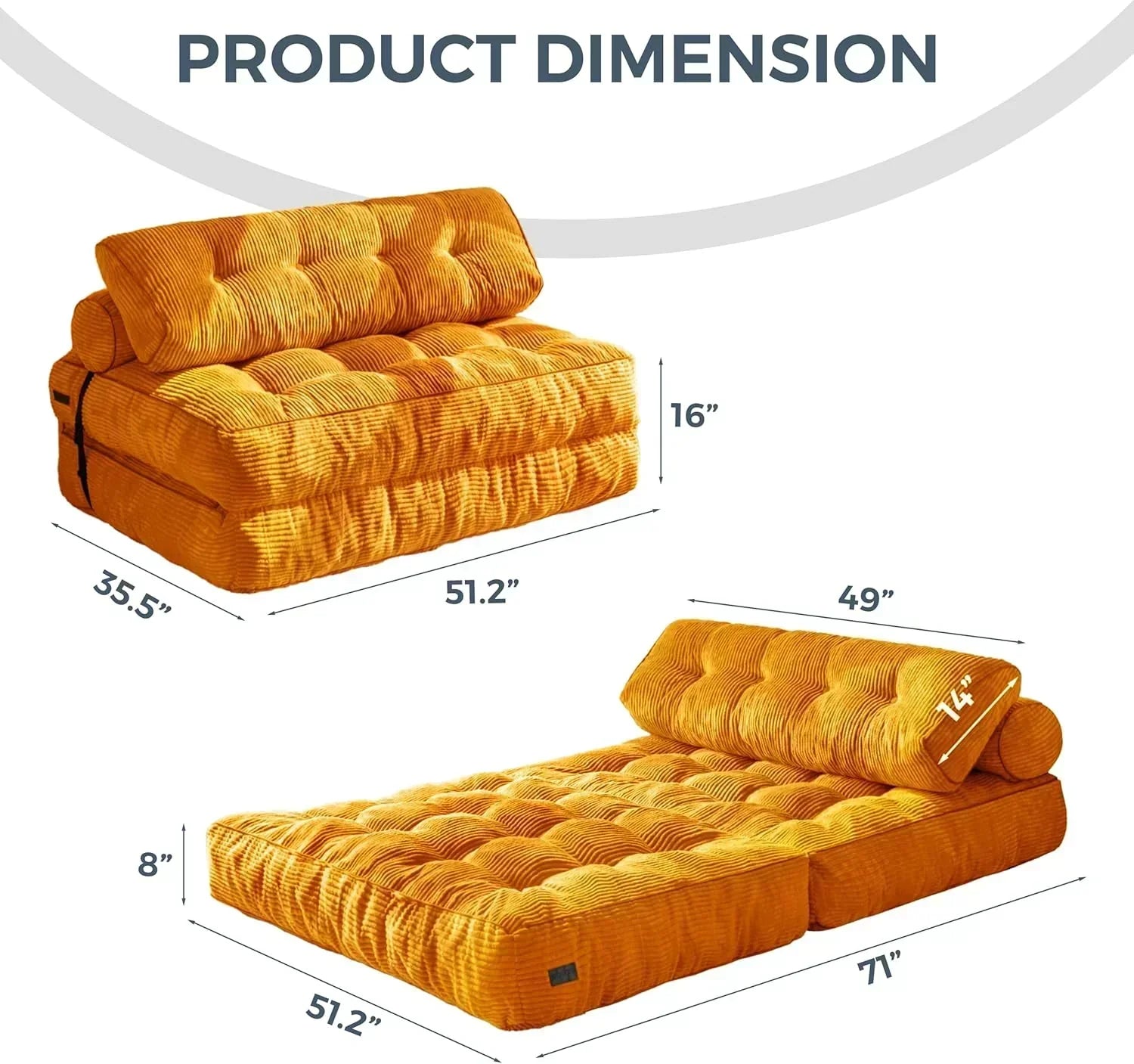 MAXYOYO Folding Sofa Bed Convertible Sleeper Chair with Pillow Foldable Mattress with Back Support wourant
