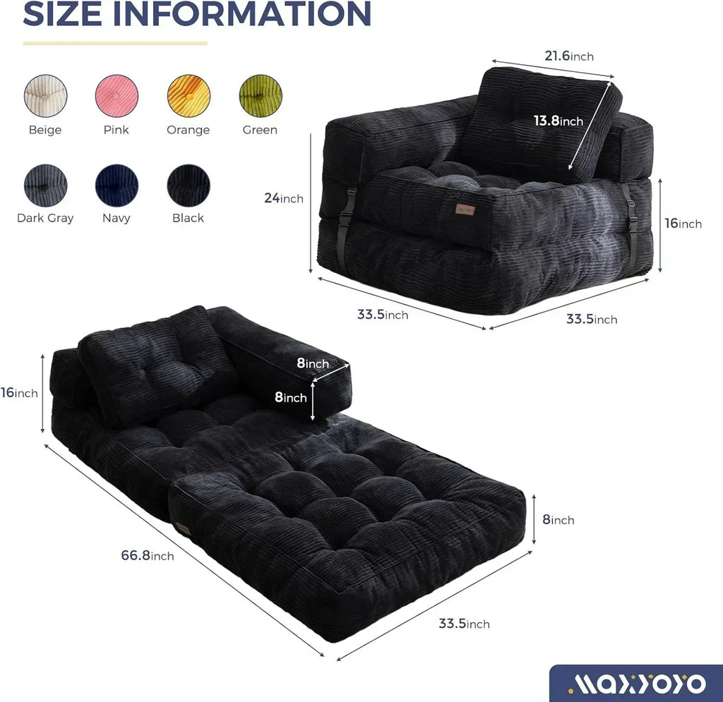 Folding Sofa Bed L-Shaped Convertible Sofa Bed with Armrests and Pillows wourant