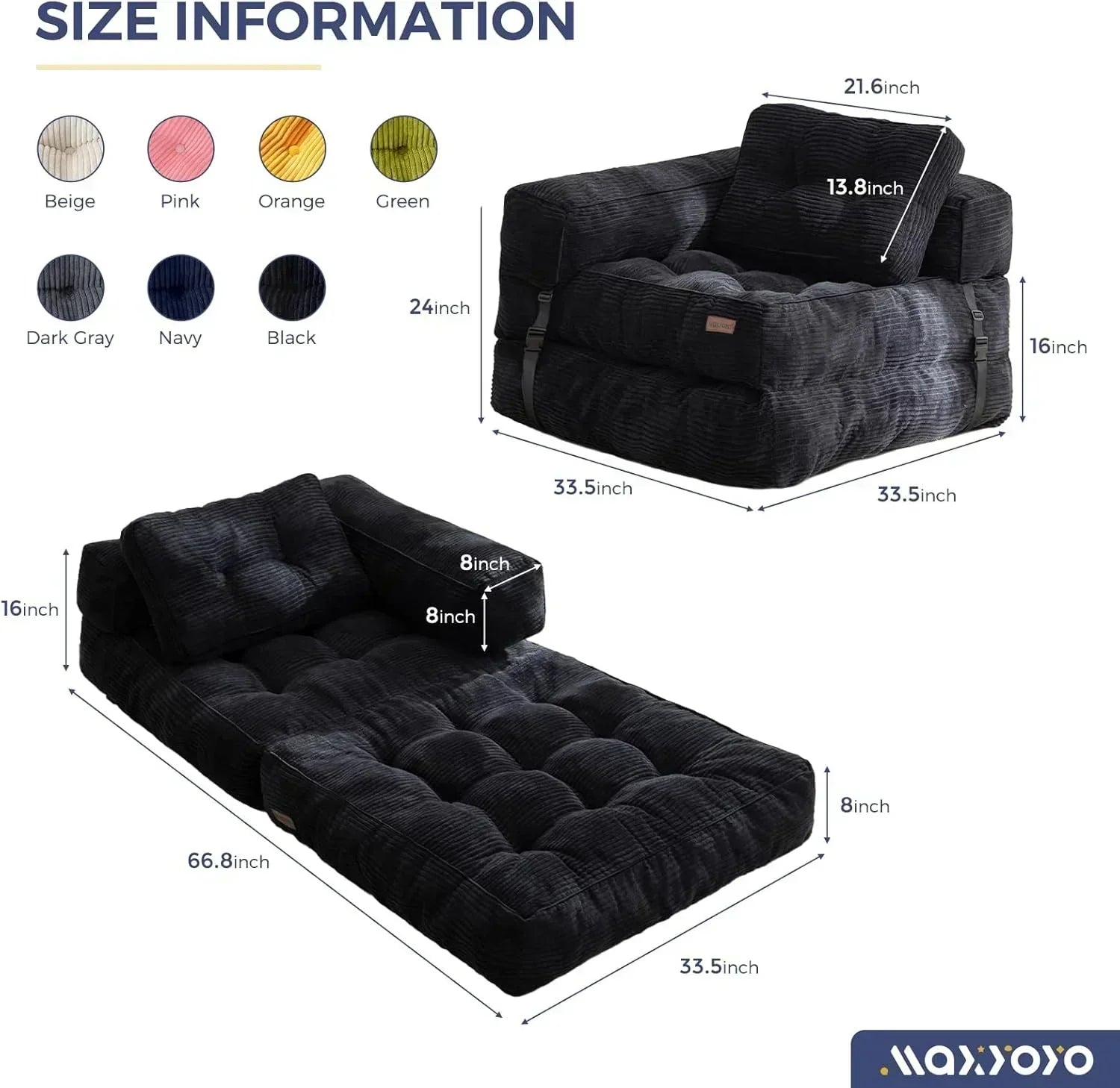 Folding Sofa Bed L-Shaped Convertible Sofa Bed with Armrests and Pillows wourant