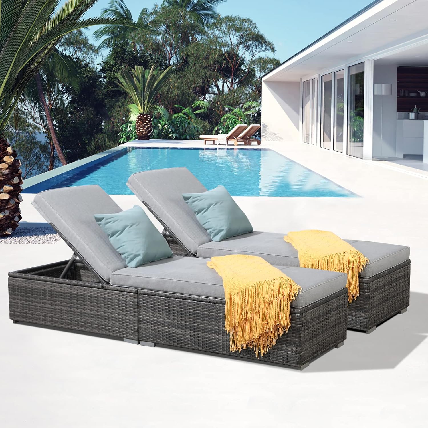 Patiorama Outdoor Patio Lounge Chair Elegant Reclining Adjustable Pool Rattan Chaise Chair wourant