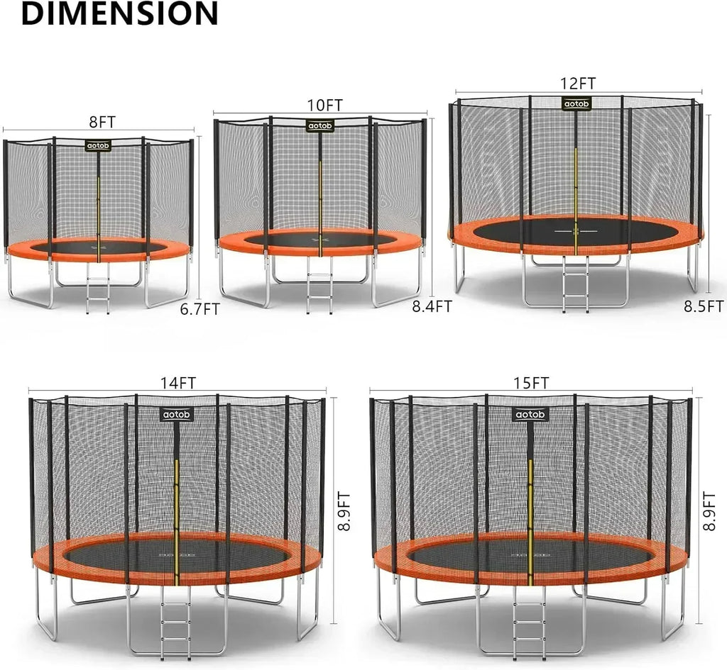 AOTOB 8FT 10FT 12FT 14 FT 15FT Trampoline with Safety Enclosure Net Outdoor Trampoline wourant