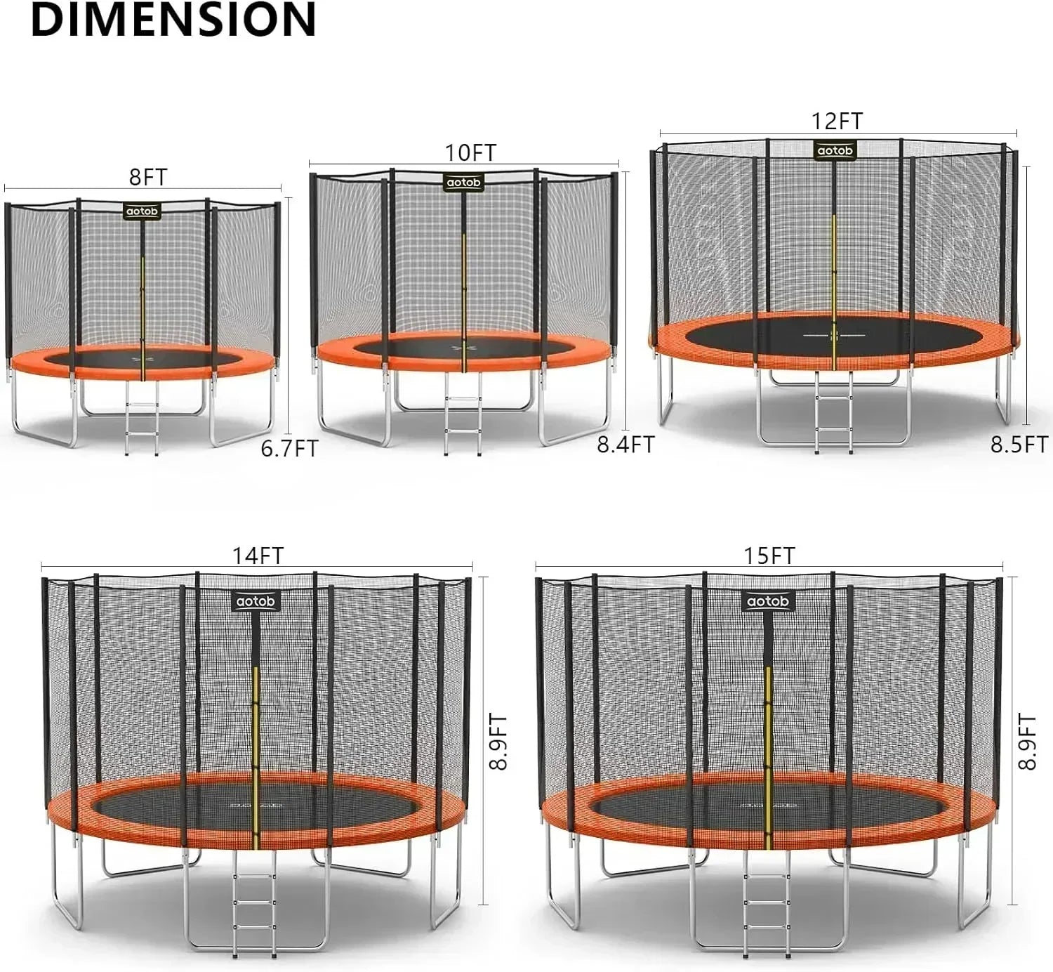 AOTOB 8FT 10FT 12FT 14 FT 15FT Trampoline with Safety Enclosure Net Outdoor Trampoline wourant