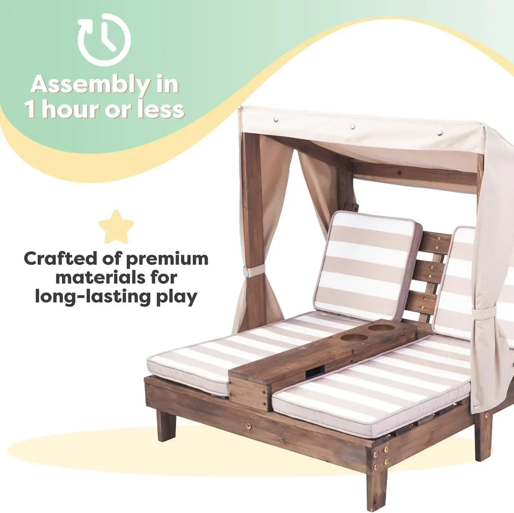 KidKraft Wooden Outdoor Double Chaise Lounge with Cup Holders Kids Patio Furniture Honey wourant