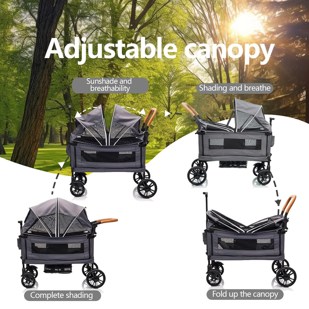 Wagon Stroller for 2 Kids Cargo-Travel Stroller Push-Pull Double Wagon Lightweight Folding Stroller wourant