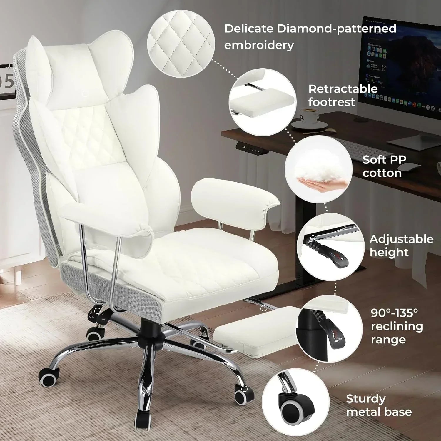 Large high back office chair high back leather gaming chair with footrest wourant