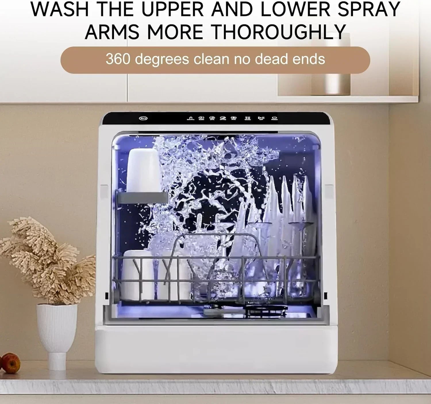 Mini countertop dishwasher Compact dishwasher Double spray arms Portable countertop dishwasher wourant