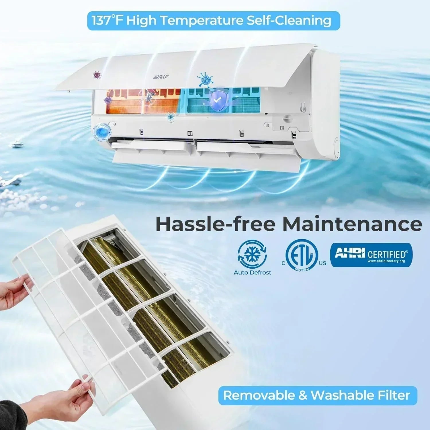 COSTWAY 12000BTU Mini Split Air Conditioner Heater 20 SEER2 115V Wall-Mounted Ductless wourant