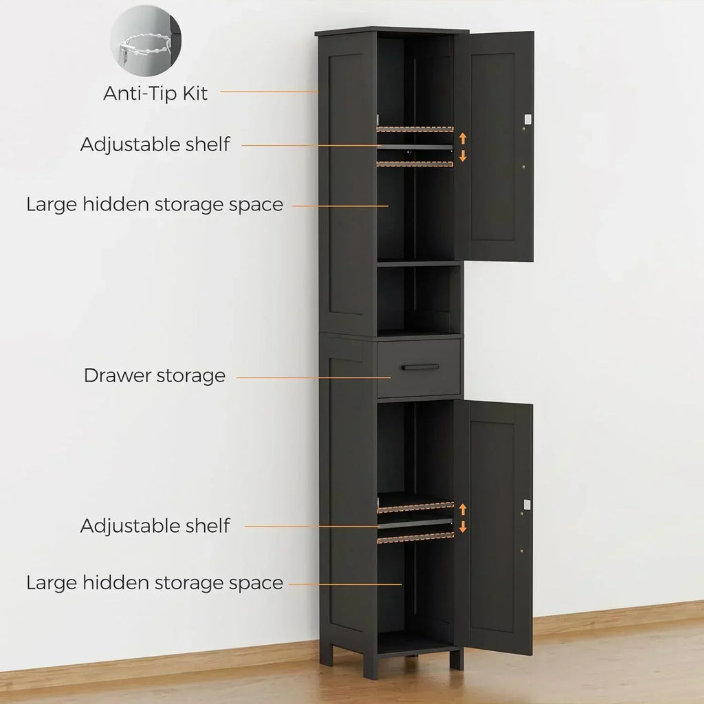 Homhedy 67" H Tall Bathroom Storage Cabinet with 2 Barn Doors and 1 Drawer Narrow Storage Unit wourant