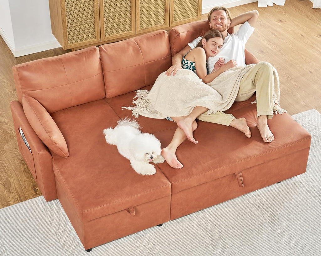 VanAcc Sofa Bed Sleeper Sofa with Storage Chaise 2 in 1 Pull Out Couch Living Room wourant