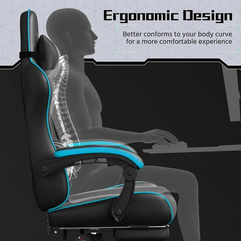 Gaming Chair with Massage Lumbar Support and Footrest Height Office Gaming Chair wourant