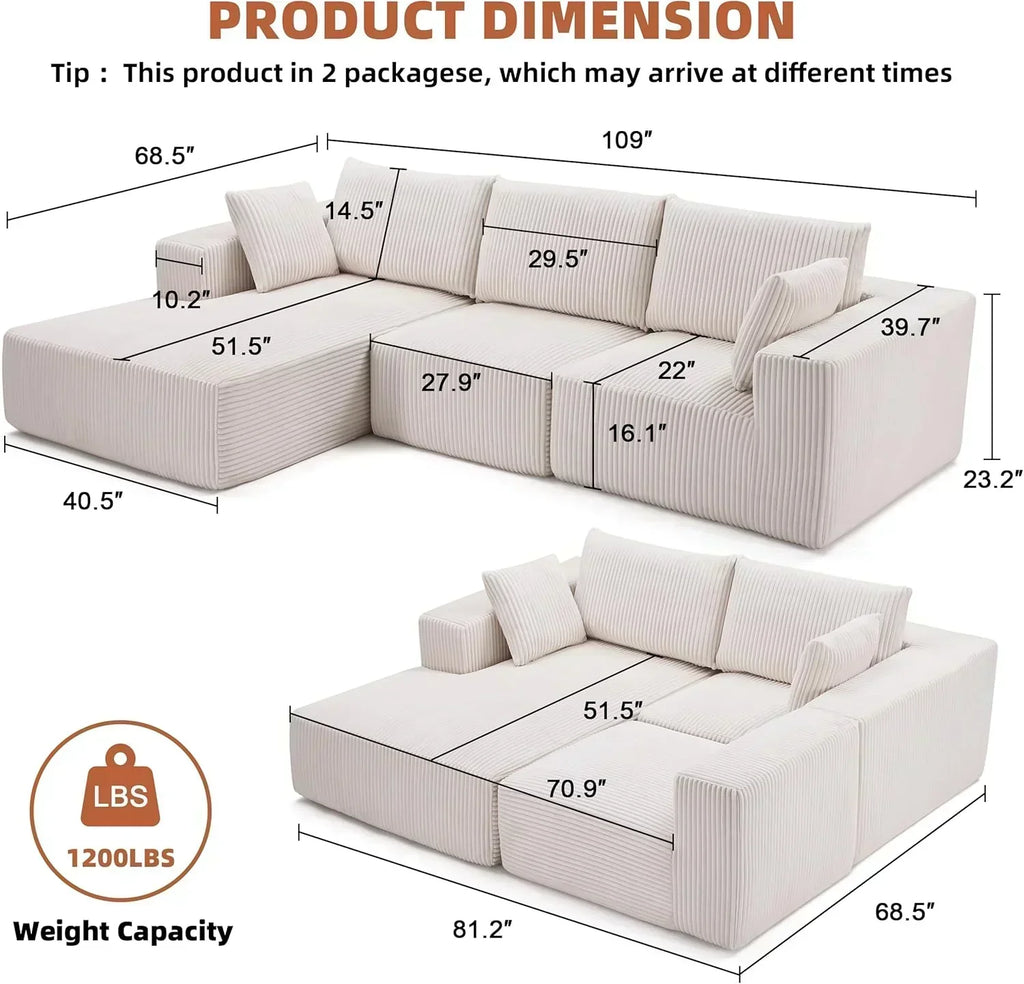 108 inch sectional sofa cloud sectional sofa with deep seat modern sectional L shaped sofa wourant