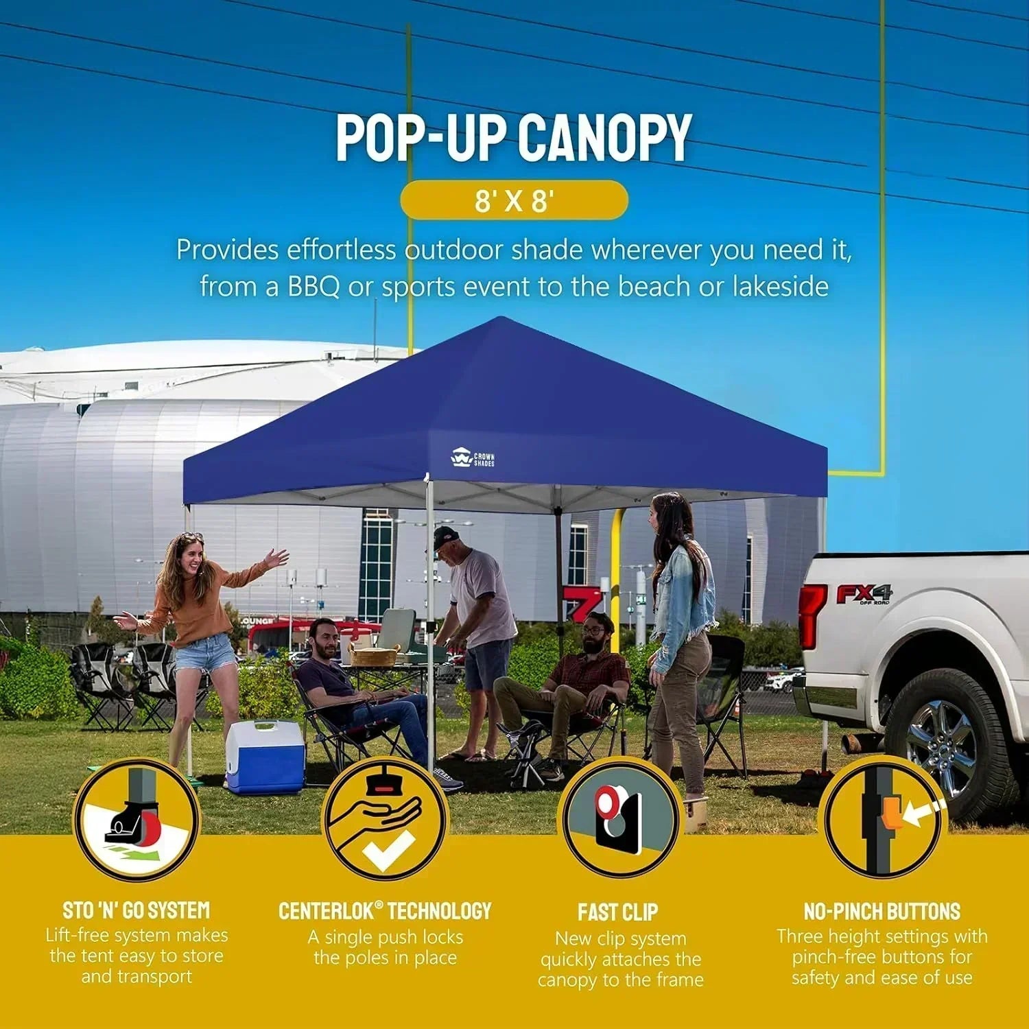 10x10 Pop-Up Awning One-Click Installation Beach Tent Outdoor Sunshade Silver Coated Top wourant