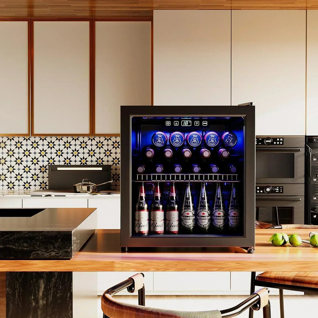 Beverage Refrigerator Cooler-120 Cans Freestanding Mini Fridge Cooler with Glass Door wourant