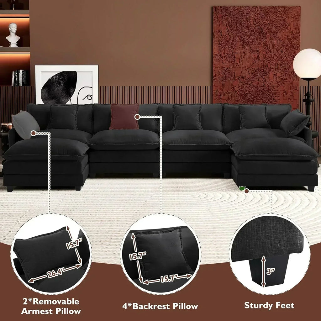 111.4 Inch L Shaped Modern Sofa Modular Cloud Sofa with Ottoman 4 Seater Chenille Deep Seat Sofa wourant