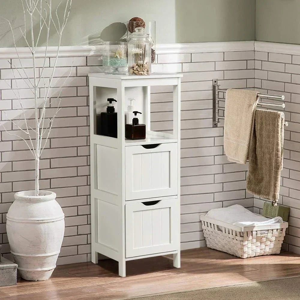 Bathroom Floor Cabinet Wooden Storage Cabinet with 2 Drawers Multifunctional Side Organizer Rack wourant