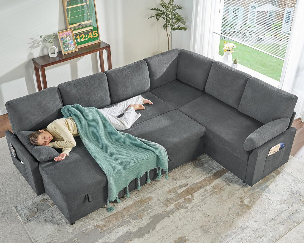 VanAcc Sofa Bed Sleeper Sofa with Storage Chaise 2 in 1 Pull Out Couch Living Room wourant
