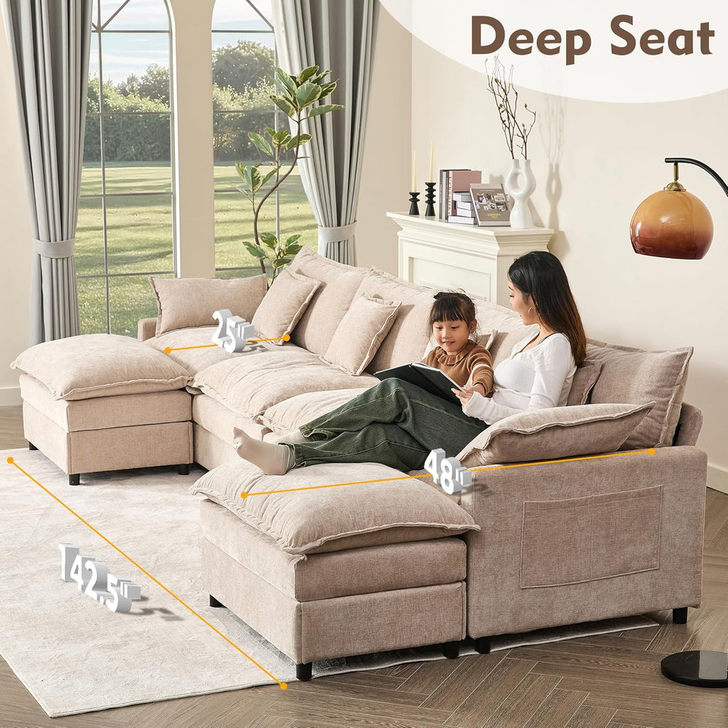 108" U-shaped sofa modular sofa three-seater comfortable cloud sofa wourant