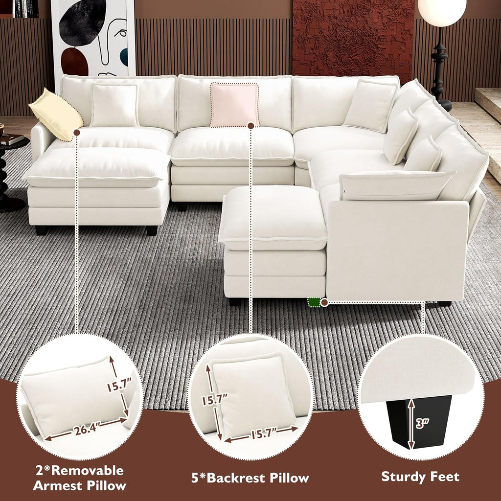 ihanherry 146-inch U-shaped modern sofa modular area cloud sofa wourant