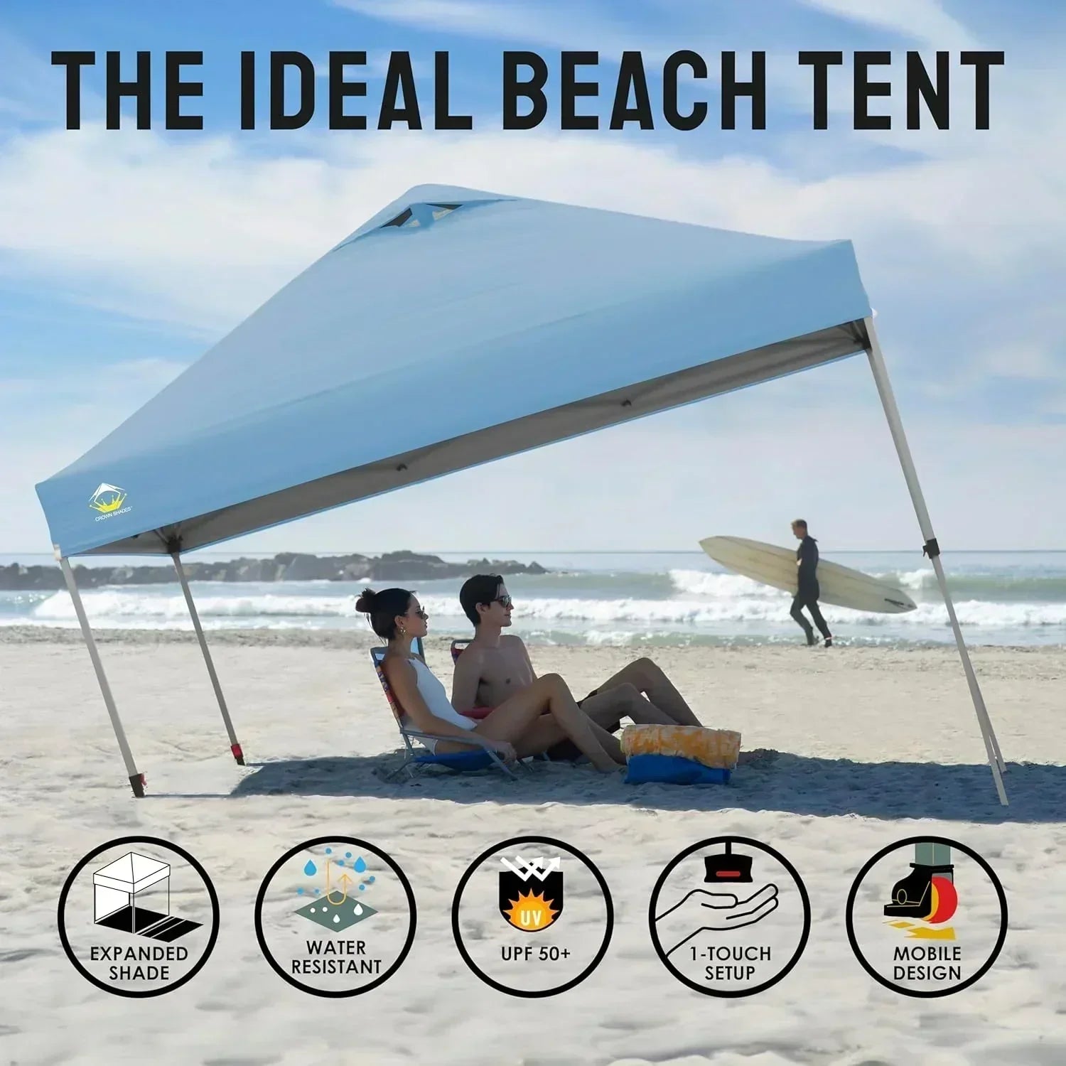 10x10 Pop-Up Awning One-Click Installation Beach Tent Outdoor Sunshade Silver Coated Top wourant