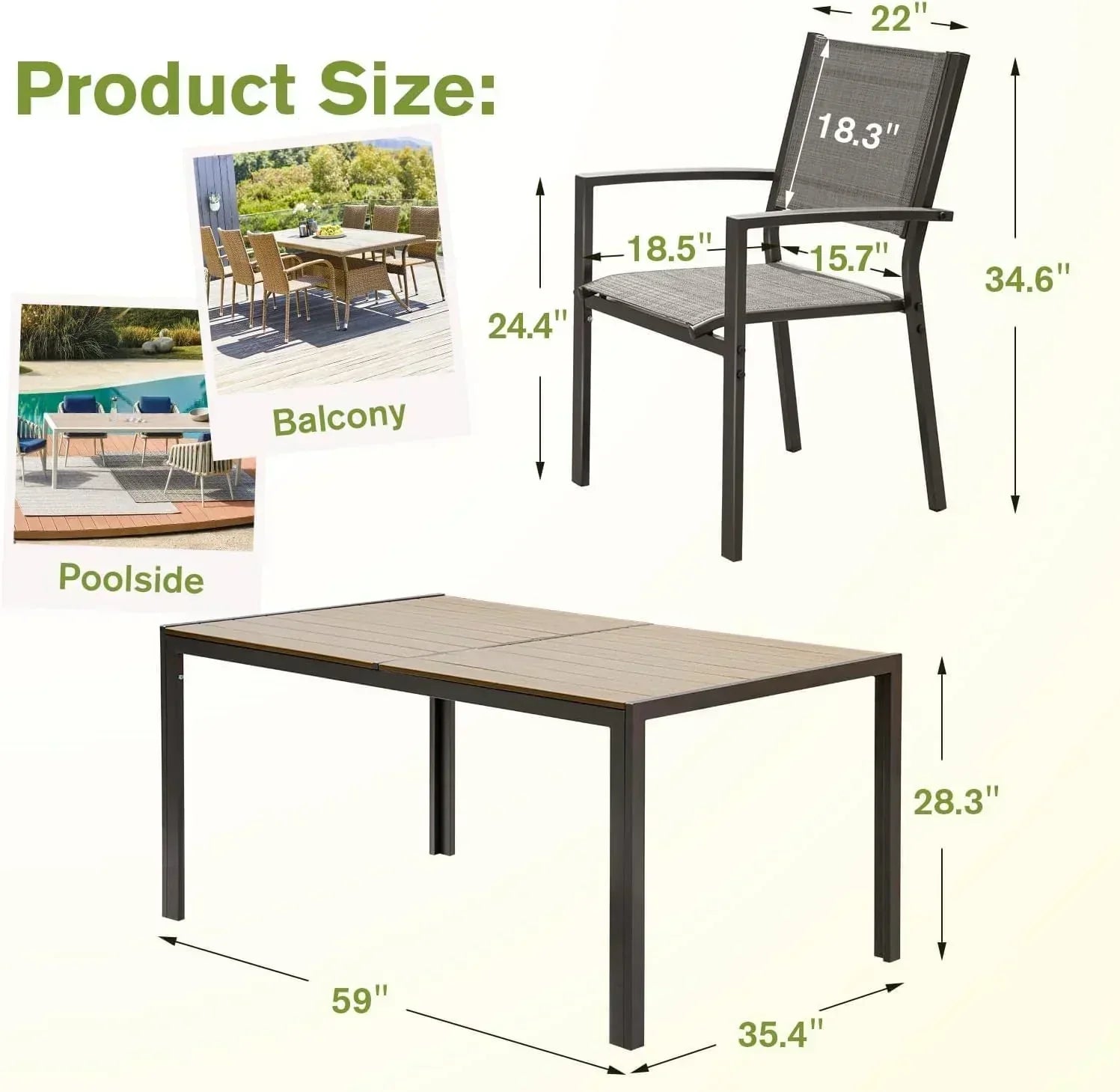 Homall Patio Dining Set 7 Pieces Outdoor Furniture Table and 6 Textilene Chairs Light Grey wourant