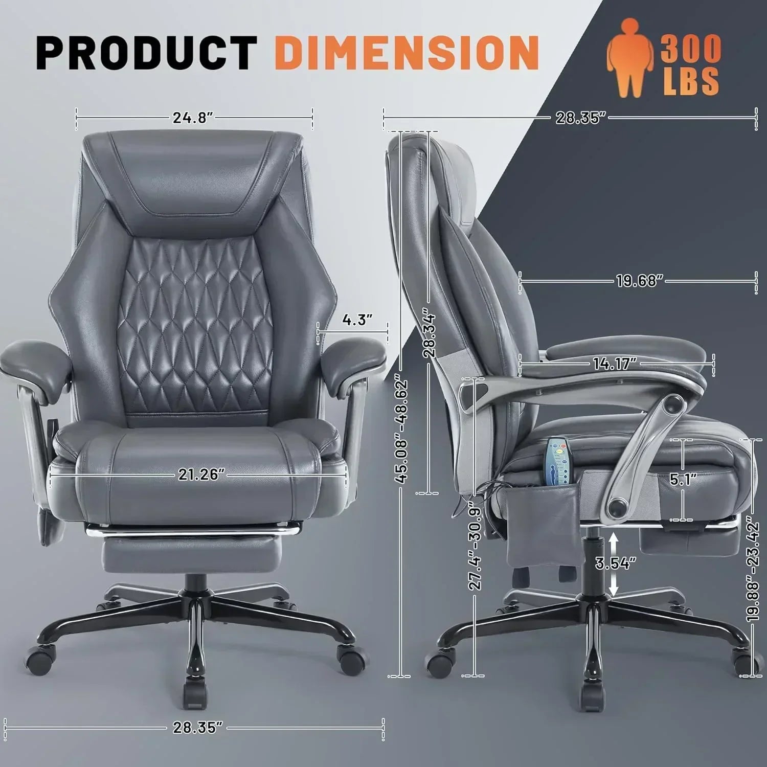 Massage Office Chair with Heating and Footrest Ergonomic Executive Reclining Office Chair wourant