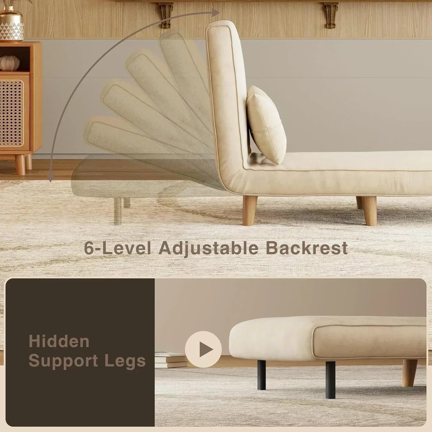 3-in-1 sleeper chair bed convertible chair bed futon sofa with adjustable backrest wourant