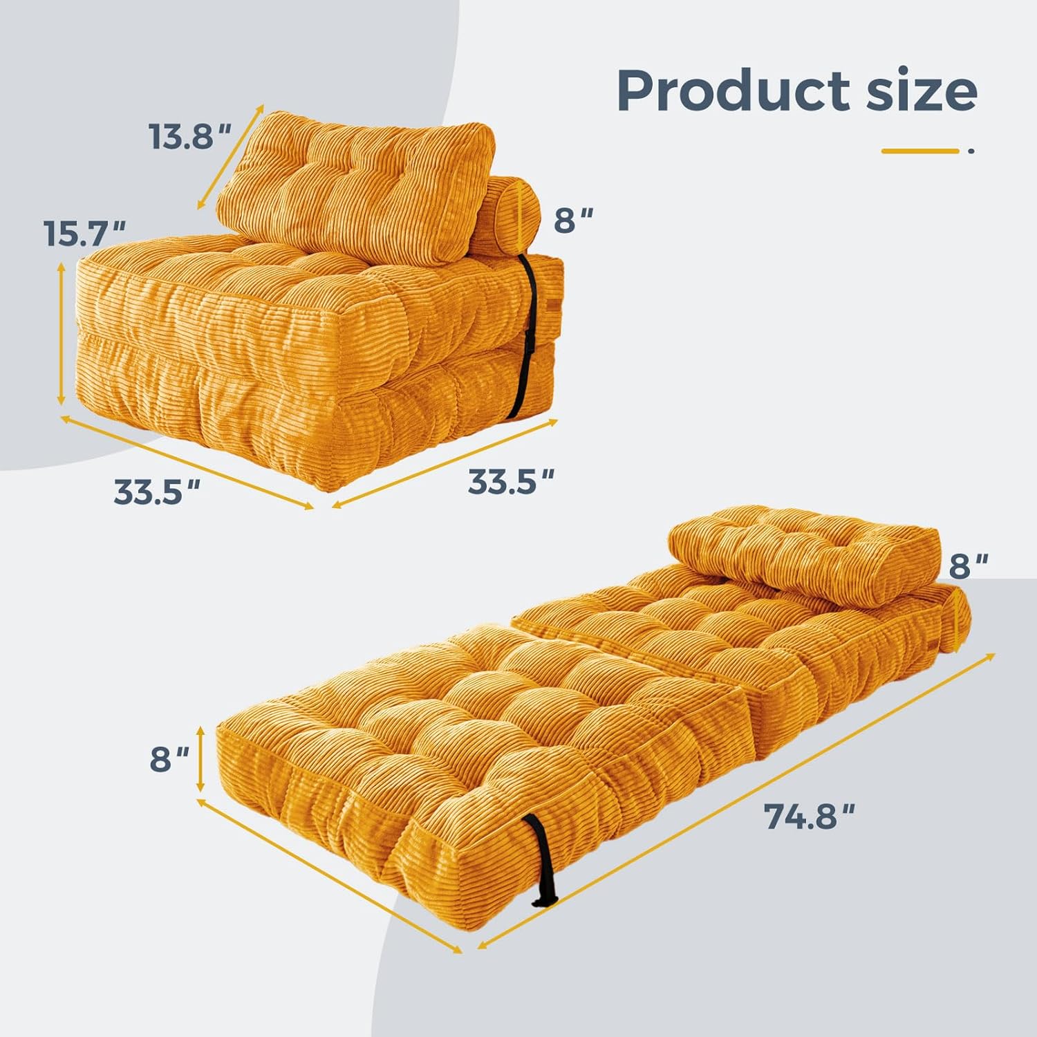 MAXYOYO Folding Sofa Bed Convertible Sleeper Chair with Pillow Foldable Mattress with Back Support wourant