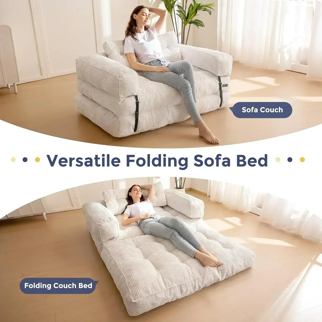 Folding Sofa Bed L-Shaped Convertible Sofa Bed with Armrests and Pillows wourant