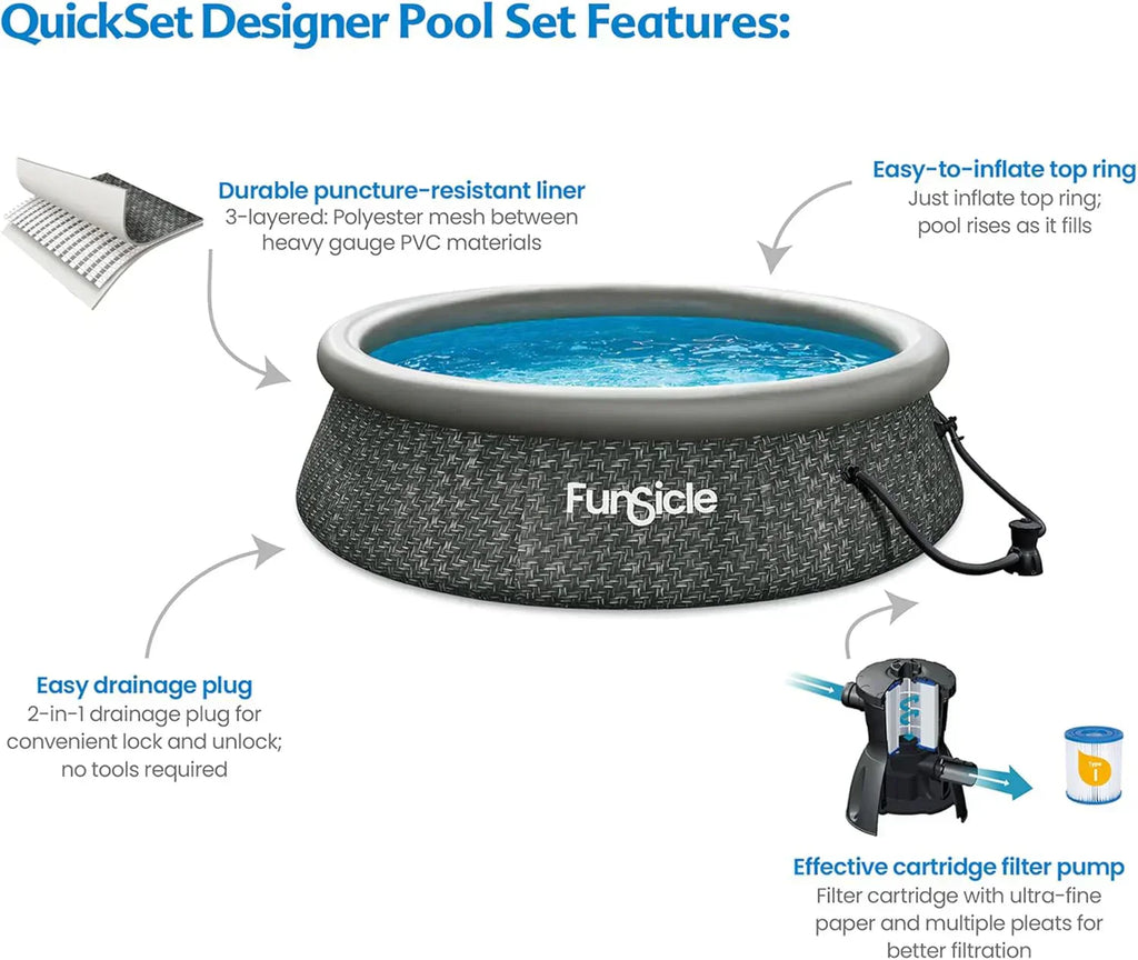 Funsicle 12 Foot by 36 Inch Quickset Round Inflatable Ring Top Outdoor Swimming Pool Set wourant