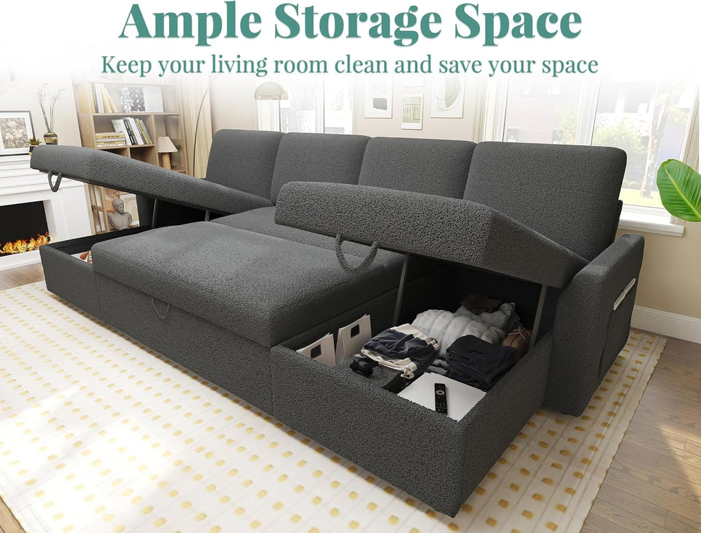 VanAcc Sofa Bed Sleeper Sofa with Storage Chaise 2 in 1 Pull Out Couch Living Room wourant