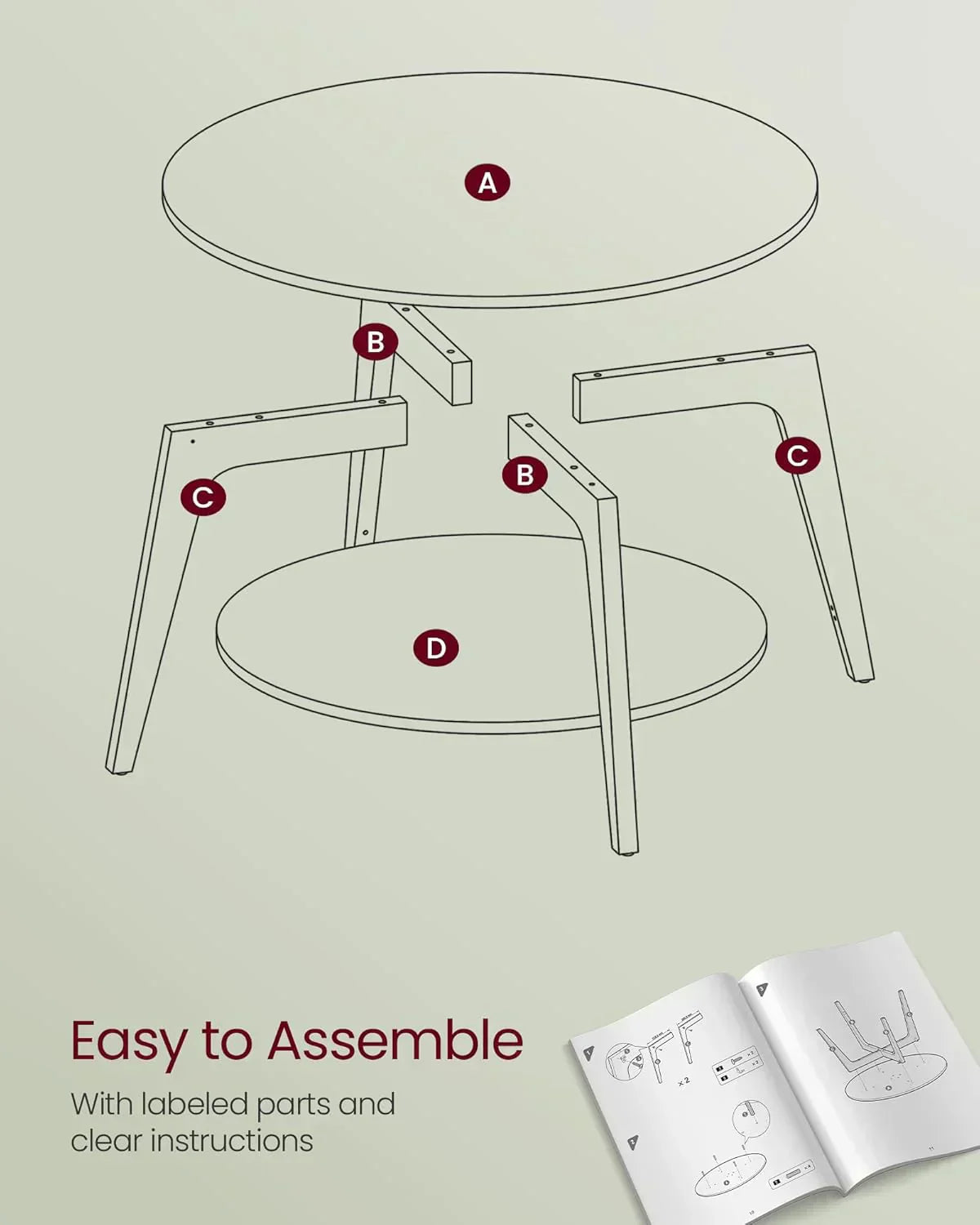 VASAGLE Round Coffee Table 2 Tier Coffee Table with Storage for Living Room 31.5 x 17.7 Inches wourant