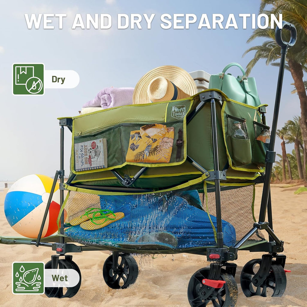 400L Large Capacity Folding Double Decker Cart with Brakes 54 Inch Extra Long Extended Cart wourant