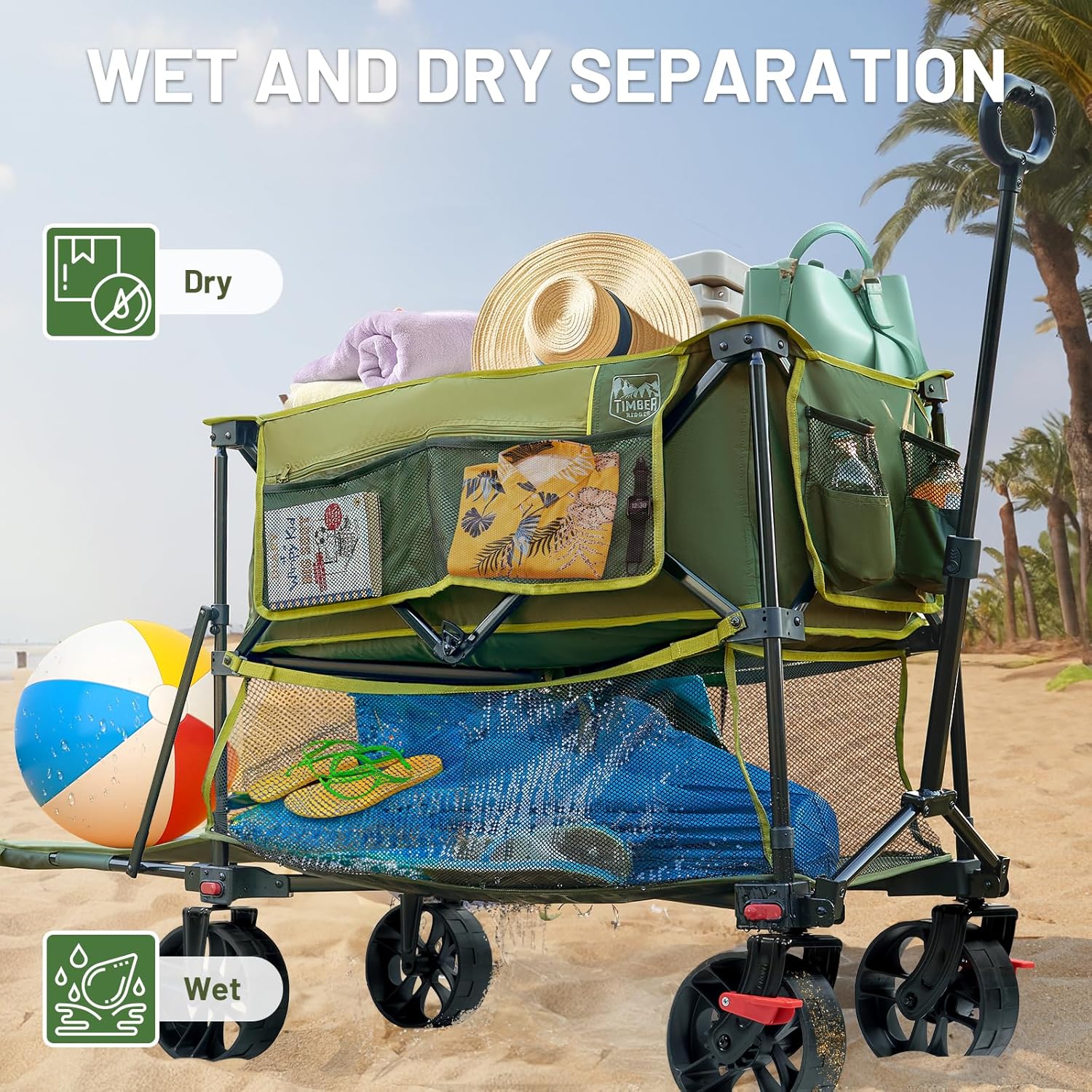 400L Large Capacity Folding Double Decker Cart with Brakes 54 Inch Extra Long Extended Cart wourant